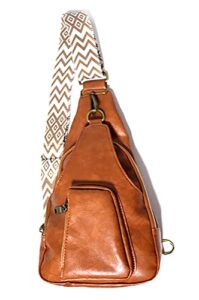 haibolan women cross-body sling bag vegan leather crossbody shoulder chest purse with adjustable strap (brown 2)