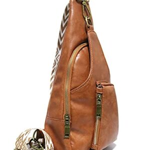 HAIBOLAN Women Cross-Body Sling Bag Vegan Leather Crossbody Shoulder Chest Purse with Adjustable Strap (brown 2)