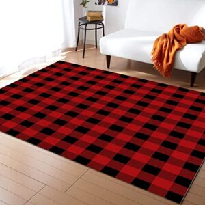 red black checkered plaid geometric area rug, black and red buffalo soft washable carpet, upholstery rug with non-slip backing for kids boys girls bedroom living room dining room study 3ftx5ft