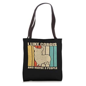 I Like Corgi And Maybe 3 People Vintage Retro Dog Owner Tote Bag