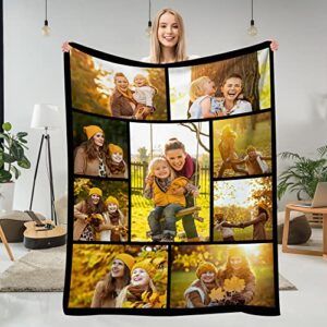 Custom Blanket with Photos Personalized Throw Blanket with Picture Upload Soft Fleece Blanket for Wife/Friend/Mom/Couple/Grandma/Pets Gifts for Birthday Anniversary Halloween Made in USA