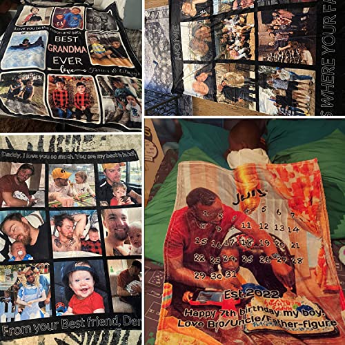 Custom Blanket with Photos Personalized Throw Blanket with Picture Upload Soft Fleece Blanket for Wife/Friend/Mom/Couple/Grandma/Pets Gifts for Birthday Anniversary Halloween Made in USA