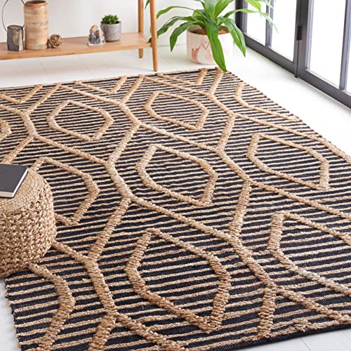 Safavieh Natural Fiber Collection 8' x 10' Black/Natural NF378Z Flat Weave Farmhouse Geometric Jute Area Rug