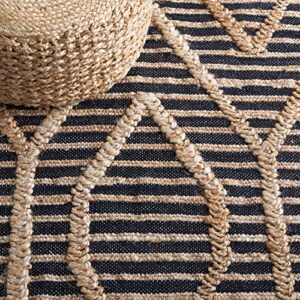 Safavieh Natural Fiber Collection 8' x 10' Black/Natural NF378Z Flat Weave Farmhouse Geometric Jute Area Rug