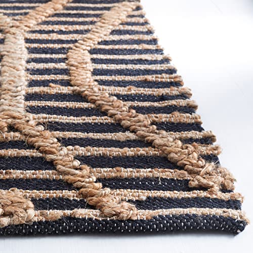 Safavieh Natural Fiber Collection 8' x 10' Black/Natural NF378Z Flat Weave Farmhouse Geometric Jute Area Rug