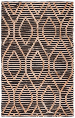 Safavieh Natural Fiber Collection 8' x 10' Black/Natural NF378Z Flat Weave Farmhouse Geometric Jute Area Rug