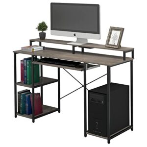 topsky compact computer desk with storage shelves/keyboard tray/monitor stand study table for home office (46.5×19 inch, espresso gray)