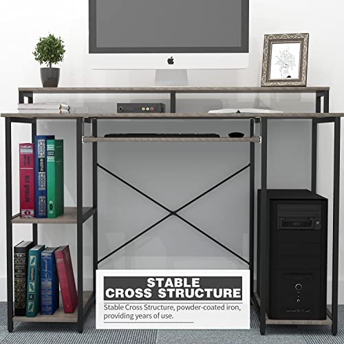 TOPSKY Compact Computer Desk with Storage Shelves/Keyboard Tray/Monitor Stand Study Table for Home Office (46.5x19 inch, Espresso Gray)