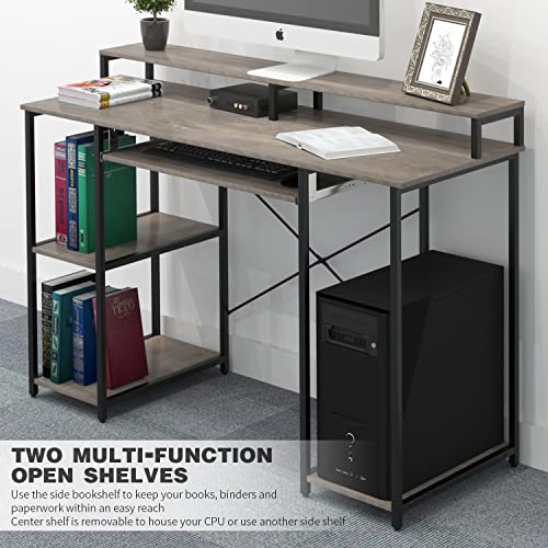 TOPSKY Compact Computer Desk with Storage Shelves/Keyboard Tray/Monitor Stand Study Table for Home Office (46.5x19 inch, Espresso Gray)