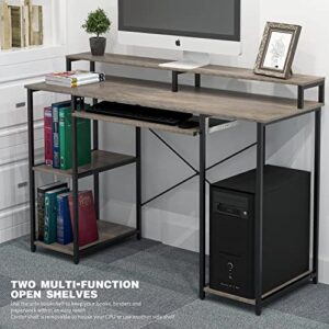 TOPSKY Compact Computer Desk with Storage Shelves/Keyboard Tray/Monitor Stand Study Table for Home Office (46.5x19 inch, Espresso Gray)