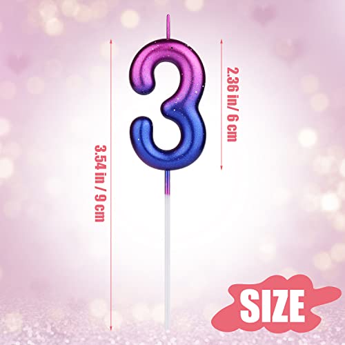 TOYMIS 2.4in Birthday Candle, Purple Blue Gradient Number Birthday Candles for Cake Number Candle Decoration for Kids Adults Birthday Party Wedding Anniversary Graduation Ceremony (3)