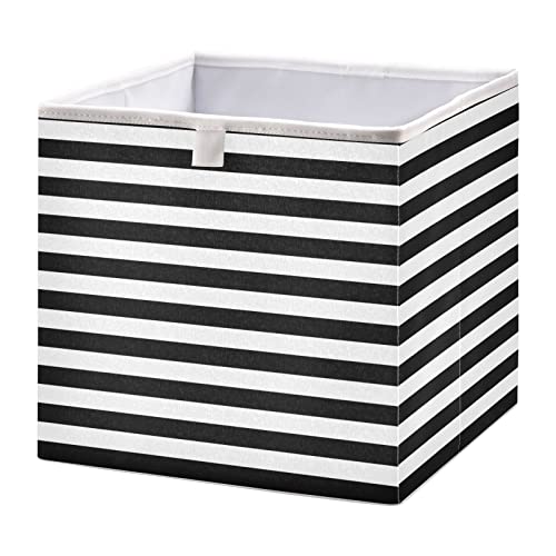 Kigai Black White Stripes Rectangular Storage Bins - 16x11x7 In Large Foldable Storage Basket Fabric Storage Baskes Organizer for Toys, Books, Shelves, Closet, Home Decor