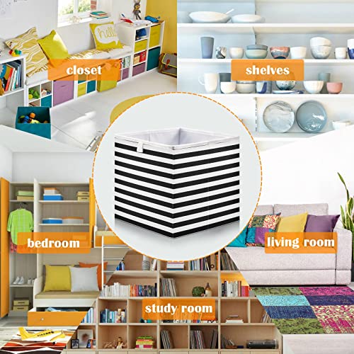 Kigai Black White Stripes Rectangular Storage Bins - 16x11x7 In Large Foldable Storage Basket Fabric Storage Baskes Organizer for Toys, Books, Shelves, Closet, Home Decor