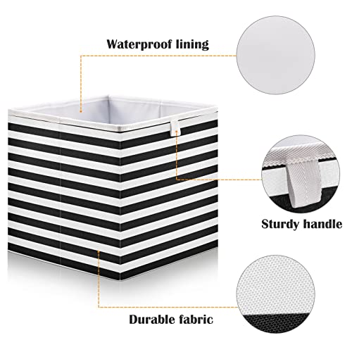 Kigai Black White Stripes Rectangular Storage Bins - 16x11x7 In Large Foldable Storage Basket Fabric Storage Baskes Organizer for Toys, Books, Shelves, Closet, Home Decor