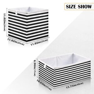 Kigai Black White Stripes Rectangular Storage Bins - 16x11x7 In Large Foldable Storage Basket Fabric Storage Baskes Organizer for Toys, Books, Shelves, Closet, Home Decor