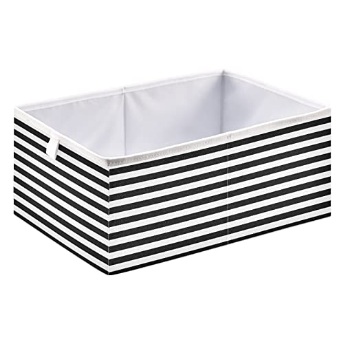 Kigai Black White Stripes Rectangular Storage Bins - 16x11x7 In Large Foldable Storage Basket Fabric Storage Baskes Organizer for Toys, Books, Shelves, Closet, Home Decor