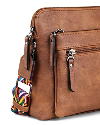 MASINTOR Crossbody Purses for Women Crossbody Bag, Triple Zip Pockets Adjustable Wide Strap, Soft Leather Medium Women's Crossbody Handbags