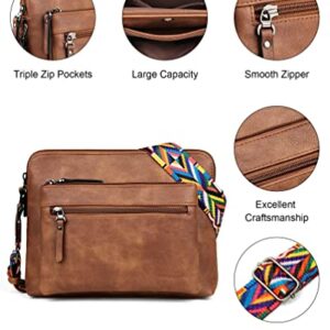 MASINTOR Crossbody Purses for Women Crossbody Bag, Triple Zip Pockets Adjustable Wide Strap, Soft Leather Medium Women's Crossbody Handbags