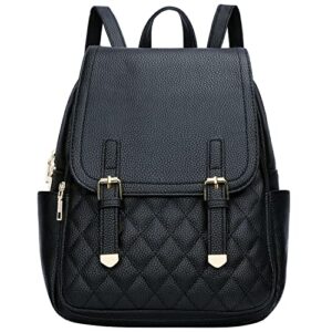 kkxiu women backpack purse fashion vegan leather rucksack travel school shoulder bag daypack with multiple pockets (black)