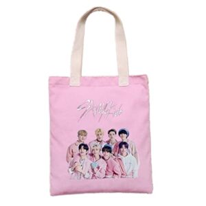 kpop stray kids shoulder bag,stray kids merchandise crossbody handbag casual tote for girl and boys(pink)