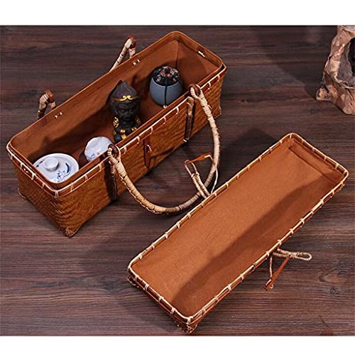 UPJAKS Creative Handmade Wicker Picnic Basket with Lid and Movable Handles Features A Wood Lock Camping, Day Travel, Beach, Hiking, BBQ and Family