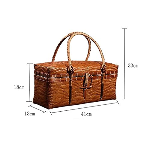 UPJAKS Creative Handmade Wicker Picnic Basket with Lid and Movable Handles Features A Wood Lock Camping, Day Travel, Beach, Hiking, BBQ and Family