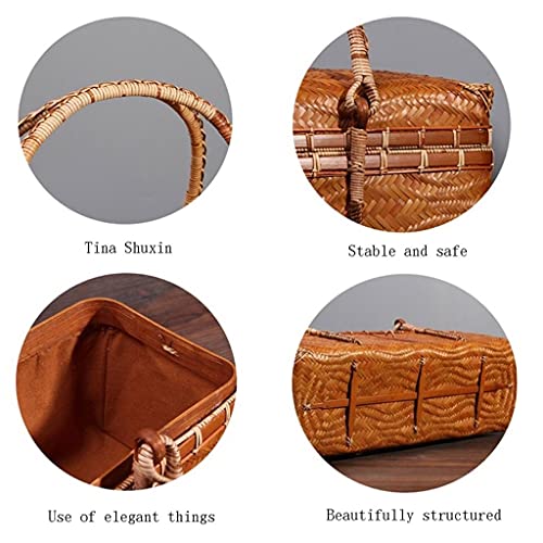 UPJAKS Creative Handmade Wicker Picnic Basket with Lid and Movable Handles Features A Wood Lock Camping, Day Travel, Beach, Hiking, BBQ and Family