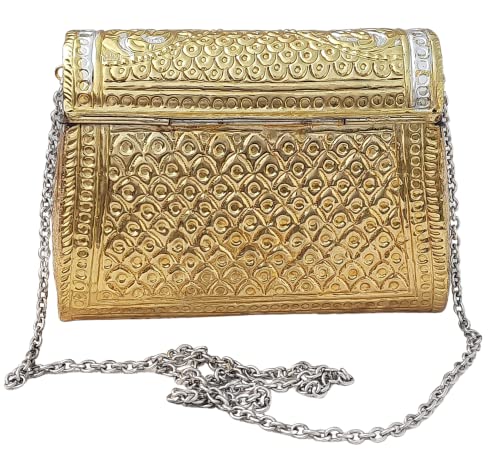 Trend Overseas Golden Metal bridal bag Brass Metal Clutch Sling Bag Ethnic Antique clutch, Golden