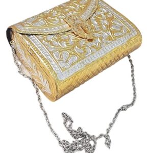 Trend Overseas Golden Metal bridal bag Brass Metal Clutch Sling Bag Ethnic Antique clutch, Golden