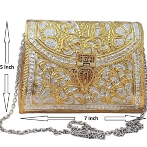 Trend Overseas Golden Metal bridal bag Brass Metal Clutch Sling Bag Ethnic Antique clutch, Golden