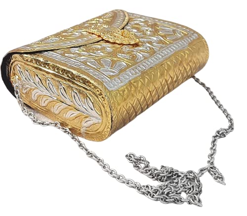 Trend Overseas Golden Metal bridal bag Brass Metal Clutch Sling Bag Ethnic Antique clutch, Golden