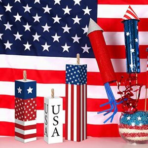 3 Pieces 4th of July Tiered Tray Decor Wood Memorial Day Decorations Wooden Firework Patriotic Rustic Centerpieces Farmhouse Independence Day Wooden Table Decoration for Home Tables (Star)