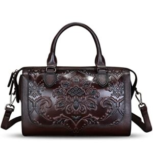genuine leather satchel for women embossed leather handbag top handle bags handmade purse crossbody handbags tote bag (coffee)