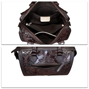 Genuine Leather Satchel for Women Embossed Leather Handbag Top Handle Bags Handmade Purse Crossbody Handbags Tote Bag (Coffee)