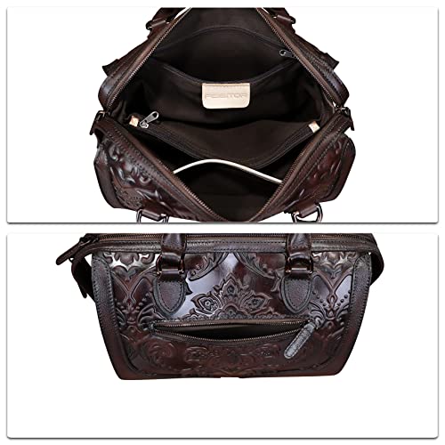 Genuine Leather Satchel for Women Embossed Leather Handbag Top Handle Bags Handmade Purse Crossbody Handbags Tote Bag (Coffee)