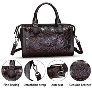 Genuine Leather Satchel for Women Embossed Leather Handbag Top Handle Bags Handmade Purse Crossbody Handbags Tote Bag (Coffee)