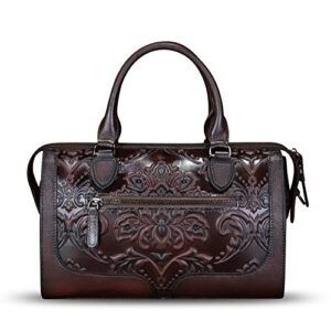 Genuine Leather Satchel for Women Embossed Leather Handbag Top Handle Bags Handmade Purse Crossbody Handbags Tote Bag (Coffee)