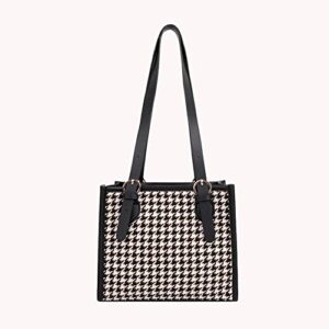 Fashion Woolen Cloth Houndstooth Print Shoulder Bag Women Casual Underarm Bags Female Small Tote Handbags, Black