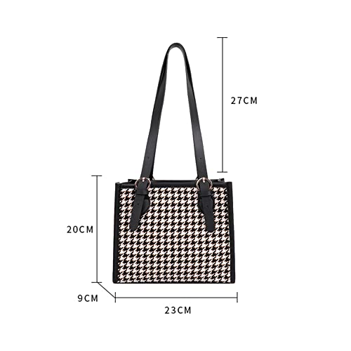 Fashion Woolen Cloth Houndstooth Print Shoulder Bag Women Casual Underarm Bags Female Small Tote Handbags, Black