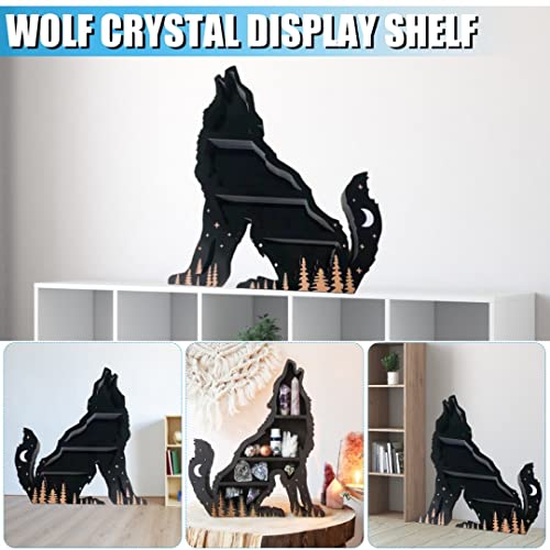 MASNLYE Wolf Wooden Crystal Display Shelf Rocks Display Shelf Essential Oil Stand Home Bedroom Living Room Bathroom Wall Decoration