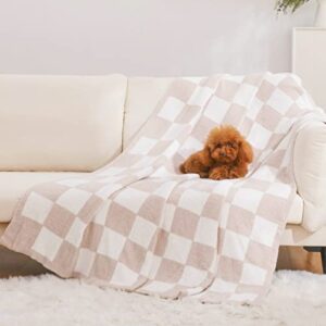 WESHIONGOO Throw Blankets Checkered Blanket Checkerboard Throw Blanket Chessboard Gingham Blanket Shaggy Cozy Reversible Decorfor Couch Bed Sofa (Light Khaki, 50"×60“)