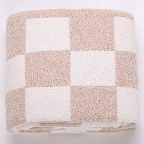 WESHIONGOO Throw Blankets Checkered Blanket Checkerboard Throw Blanket Chessboard Gingham Blanket Shaggy Cozy Reversible Decorfor Couch Bed Sofa (Light Khaki, 50"×60“)