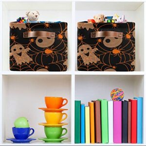 Kigai Halloween Spooky Spider Web Storage Baskets Rectangle Foldable Canvas Fabric Organizer Storage Boxes with Handles for Home Office Decorative Closet Shelves Clothes Storage