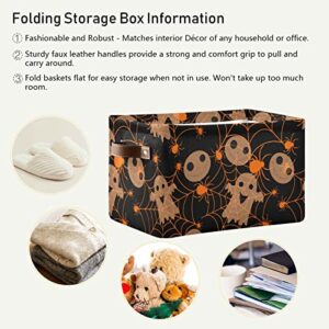 Kigai Halloween Spooky Spider Web Storage Baskets Rectangle Foldable Canvas Fabric Organizer Storage Boxes with Handles for Home Office Decorative Closet Shelves Clothes Storage