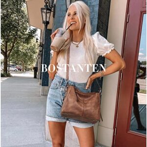 BOSTANTEN Purses for Women Designer Leather Handbags Hobo Bags Ladies Shoulder Crossbody Bags with Tassel Brown