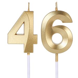 gold 46th & 64th birthday candles for cakes, number 46 64 candle cake topper for party anniversary wedding celebration decoration