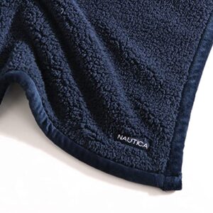 Nautica- Throw Blanket, Ultra Soft Plush Sherpa Home Décor, Reversible All Season Bedding (Solid Navy/Light Blue, 50 x 60)