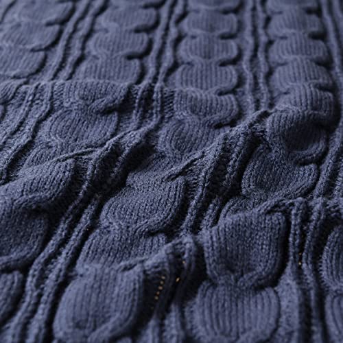 SCISCI Throw Blanket Lightweight Cable Knit for Sofa Bed，Super Soft Warm Blanket for Couch Cozy Sweater Style Blanket,Blanket 60 x 80 Inch,Machine Washable Throw Blankets，Navy Blue