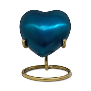 Blue Heart Keepsake Urn - Mini Cremation Urn with Stand & Box - Small Blue Urn for Ashes - Token Urn for Human Ashes or Pet - Honor Your Loved One with a Blue Heart Urn - Perfect Mini Urn Keepsake