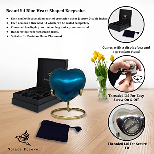 Blue Heart Keepsake Urn - Mini Cremation Urn with Stand & Box - Small Blue Urn for Ashes - Token Urn for Human Ashes or Pet - Honor Your Loved One with a Blue Heart Urn - Perfect Mini Urn Keepsake